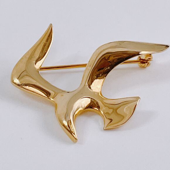 VTG Mid Century Seagull Brooch Modernist Coastal 60s Seaside Gold Tone Bird Pin - Picture 4 of 11